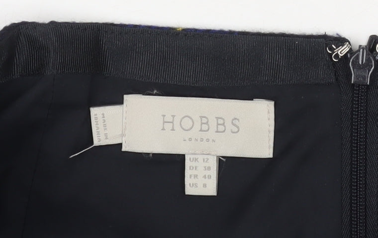 Hobbs Women's Blue Plaid Short Pencil Skirt Size 12