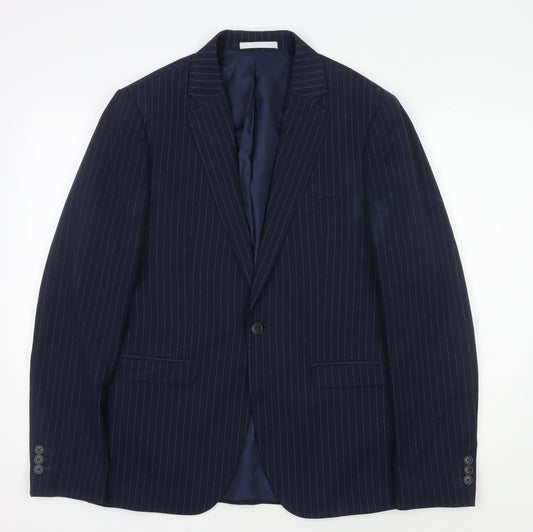 Moss London Men's Blue Striped Blazer 40 Long