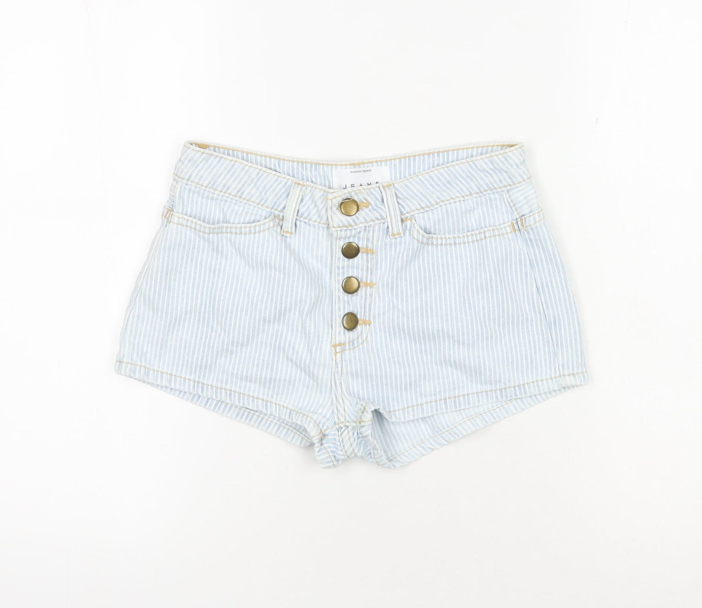 American Apparel Women's Blue High Rise Striped Denim Shorts