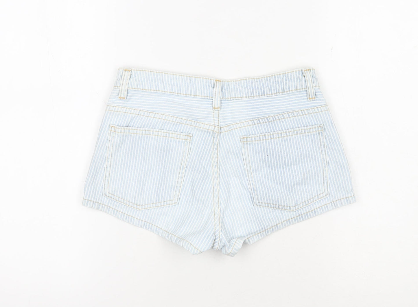 American Apparel Women's Blue High Rise Striped Denim Shorts