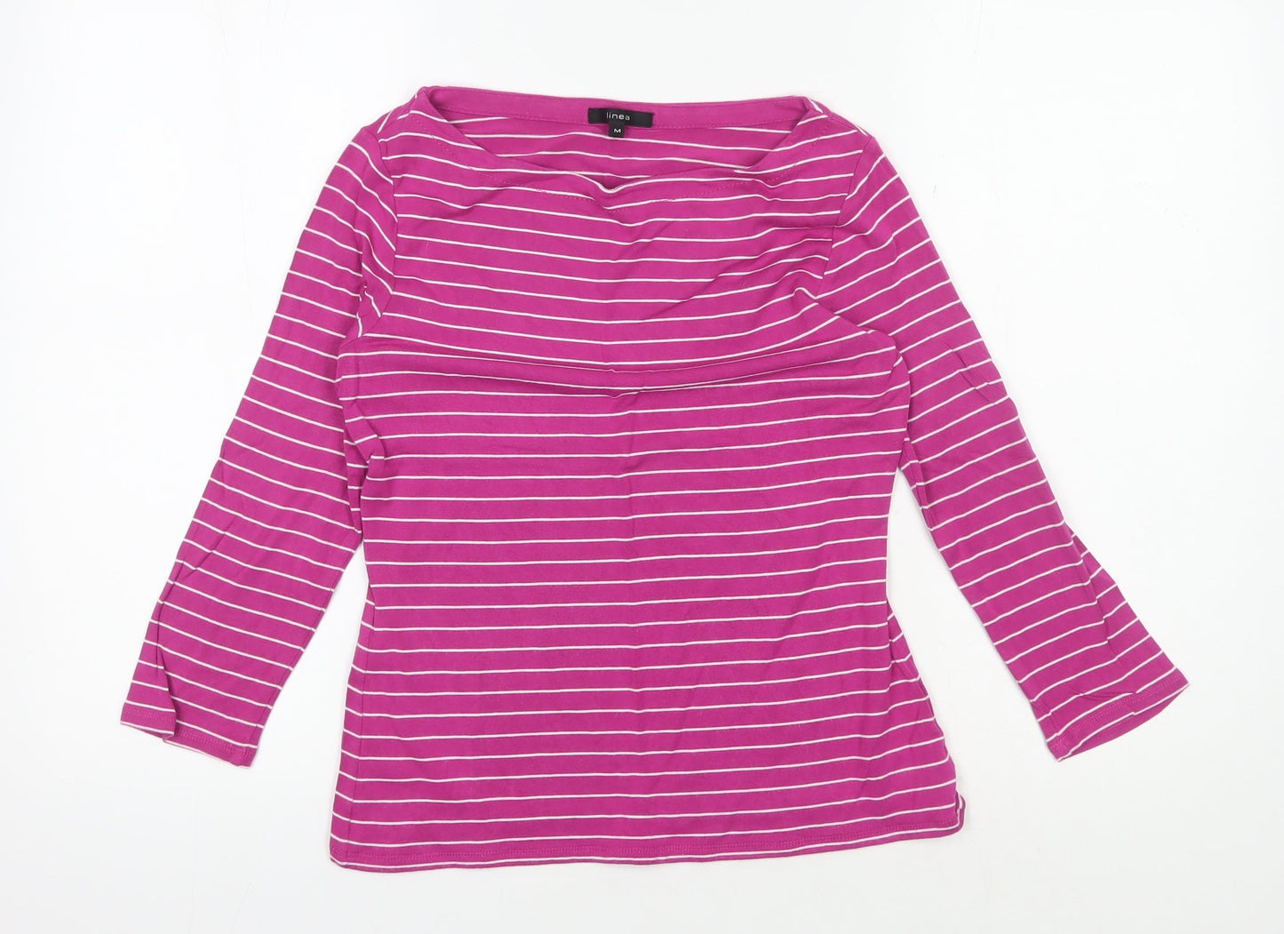 Linea Women's Pink Striped T-Shirt, Size M, Boat Neck