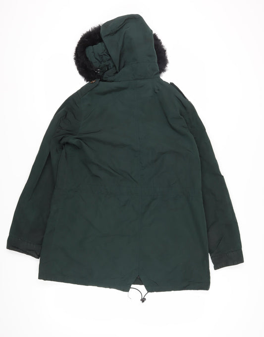 Massimo Dutti Women's Green Parka Coat Size 4