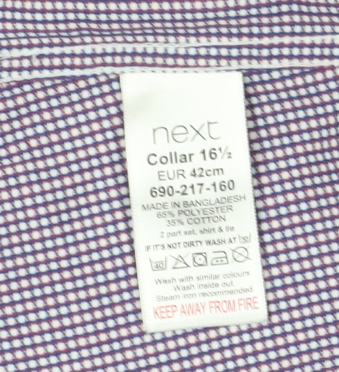 Next Men's Purple Check Dress Shirt 16.5 Collar