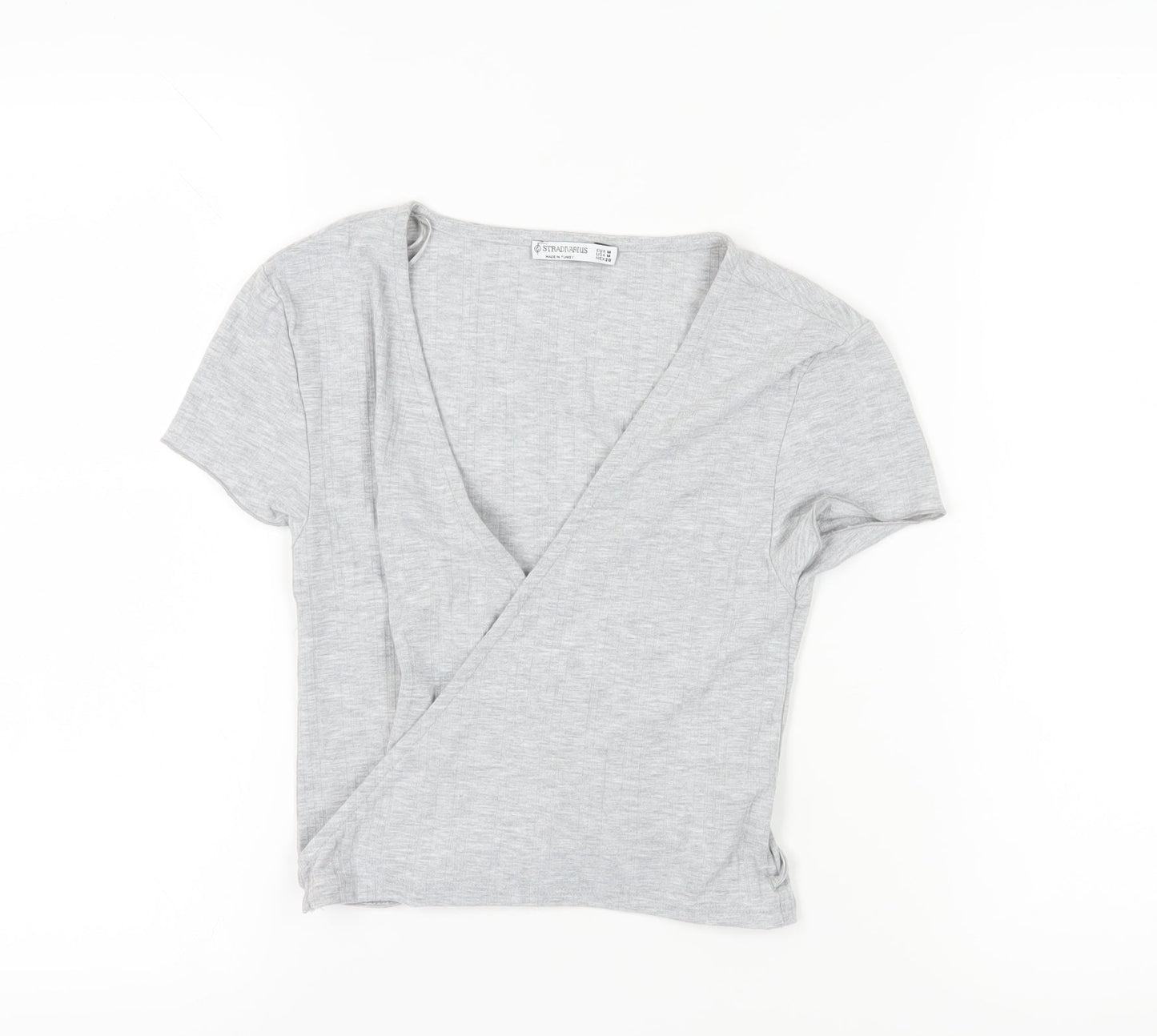 Stradivarius Women's Grey Wrap T-Shirt Size 12