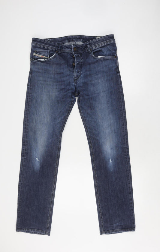 Diesel Men's Blue Slim Straight Jeans, Size 32, Distressed