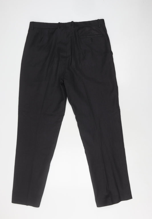 T.M. Lewin Men's Black Wool Dress Trousers, Size 35