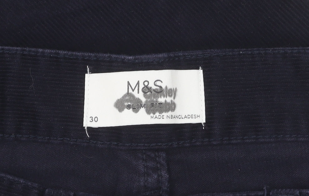 Marks and Spencer Unisex Corduroy Trousers - Blue, Size 30