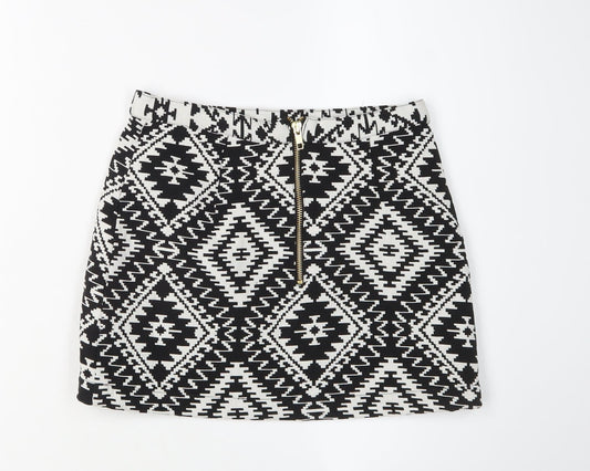 Topshop Women's Black Geometric Short Skirt Size 6