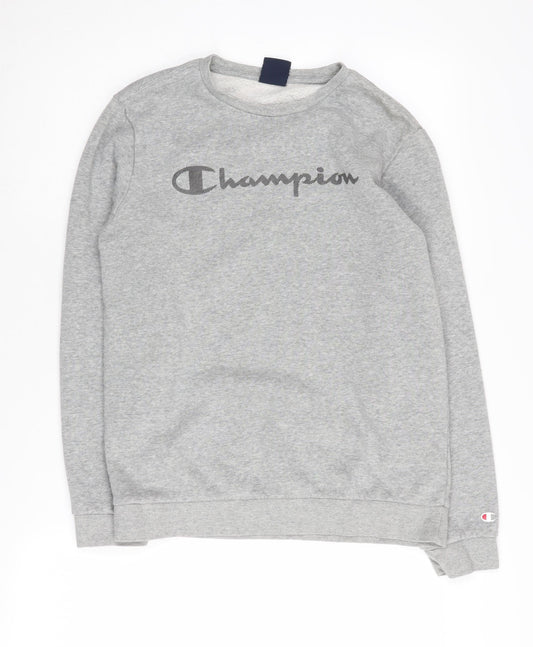 Additional front view of Champion boys’ grey xl crew neck sweatshirt with logo