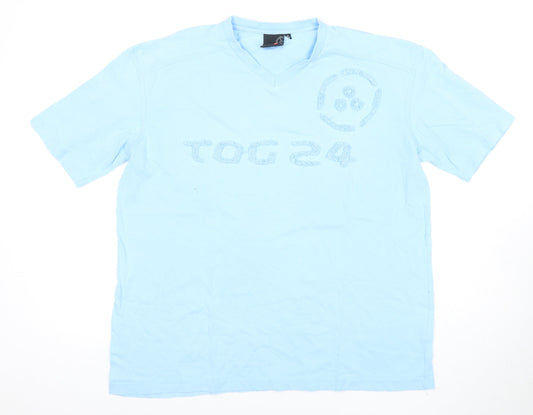 TOG24 Men's Blue V-Neck Cotton T-Shirt S Short Sleeve