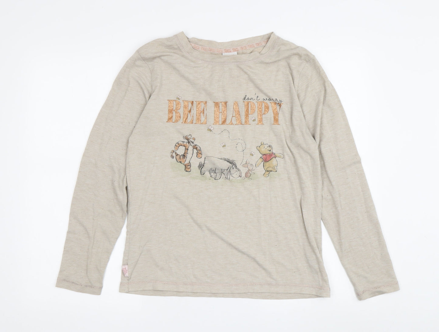 Disney Women's Beige Crew Neck Long Sleeve T-Shirt