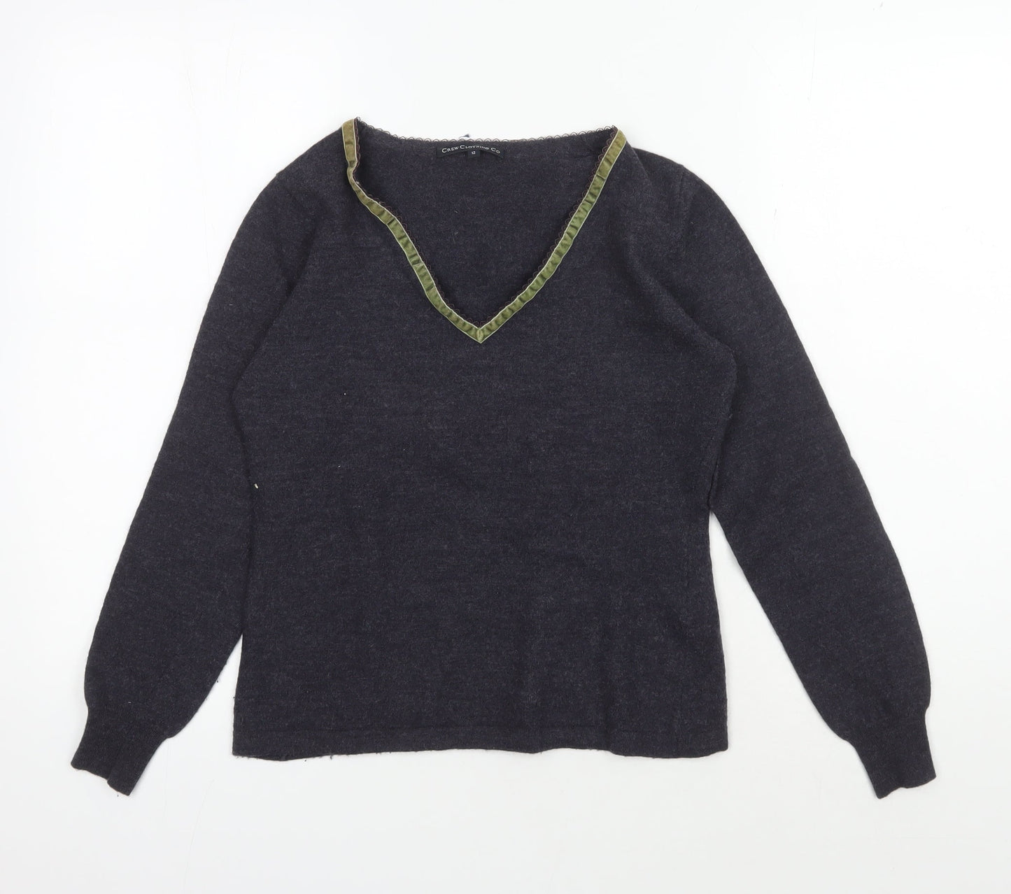 Crew Clothing Co Women's Black V-Neck Wool Pullover Jumper