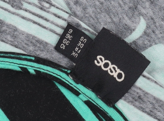 Brand and care label for ASOS Women's Black Green Geometric Shift Dress, size 10