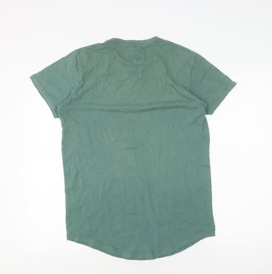 Hollister Men's Green Longline T-Shirt, Size S, Crew Neck