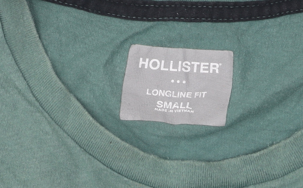 Hollister Men's Green Longline T-Shirt, Size S, Crew Neck