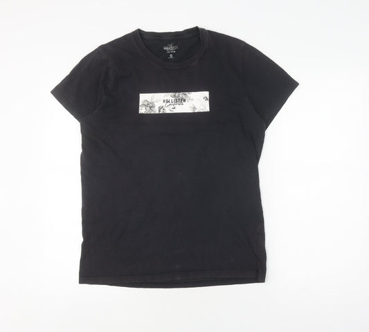 Hollister Men's Black T-Shirt, Floral Graphic, Size S