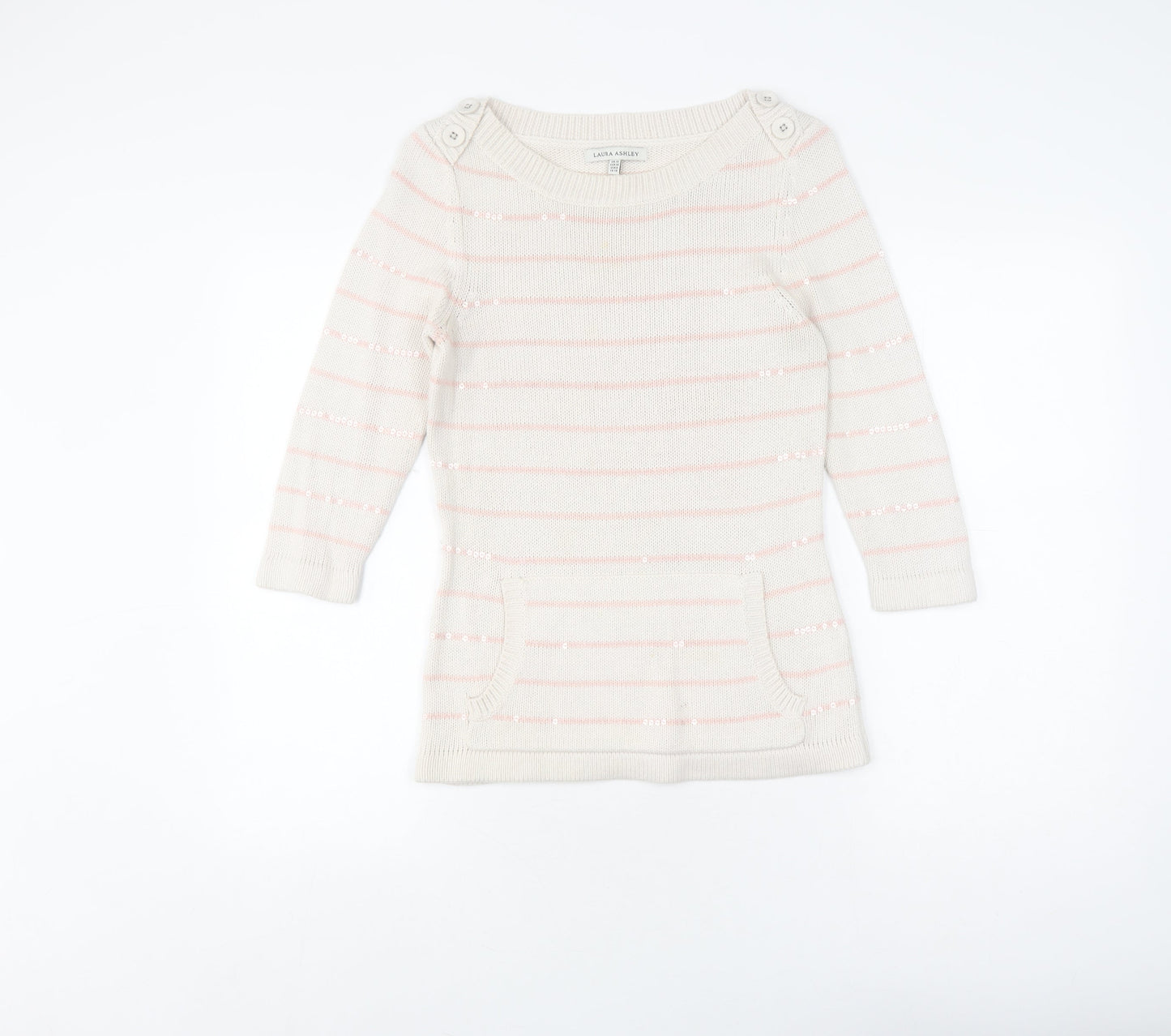 Laura Ashley Women's White Striped Pullover Jumper Size 10