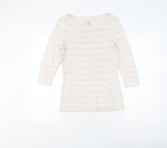 Laura Ashley Women's White Striped Pullover Jumper Size 10