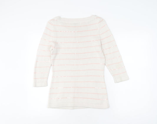 Laura Ashley Women's White Striped Pullover Jumper Size 10