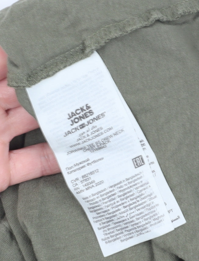 Jack & Jones Men's Green Cotton T-Shirt Size L