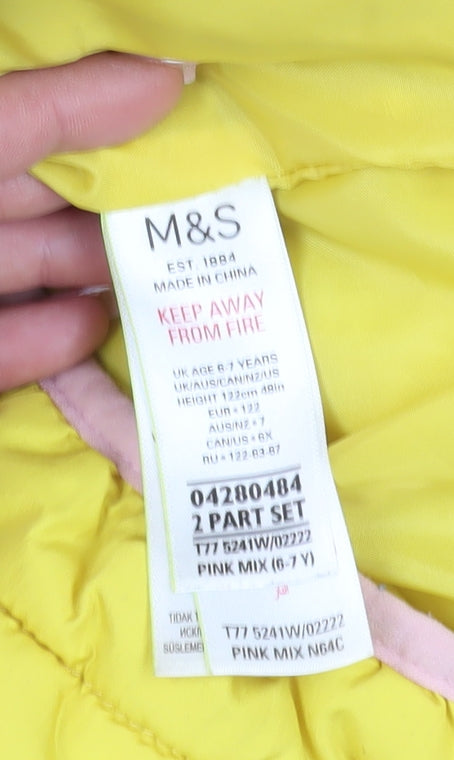 Brand and care label for Marks & Spencer girls’ yellow puffer jacket 6-7 years