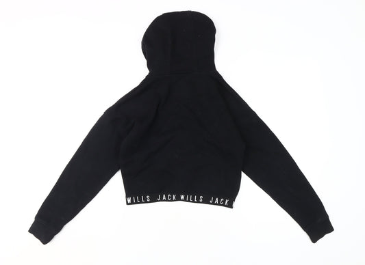 Jack Wills Girls Black Hooded Full Zip Hoodie 9-10 Years