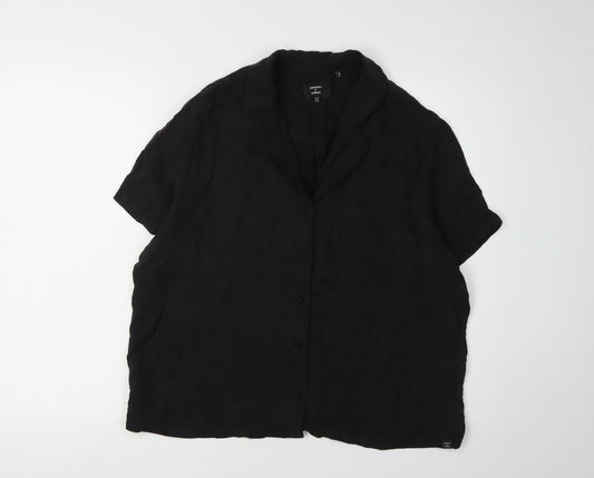 Superdry Women’s Black Blouse UK 16, Collared Button-Up