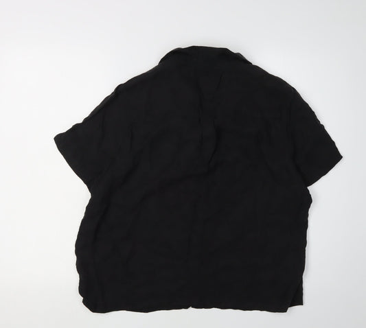 Superdry Women’s Black Blouse UK 16, Collared Button-Up