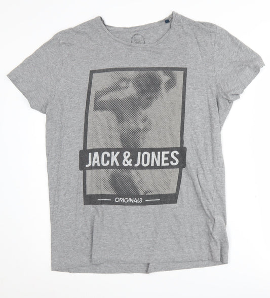 Mens UK Size L JACK & JONES Grey Cotton Blend T-Shirt