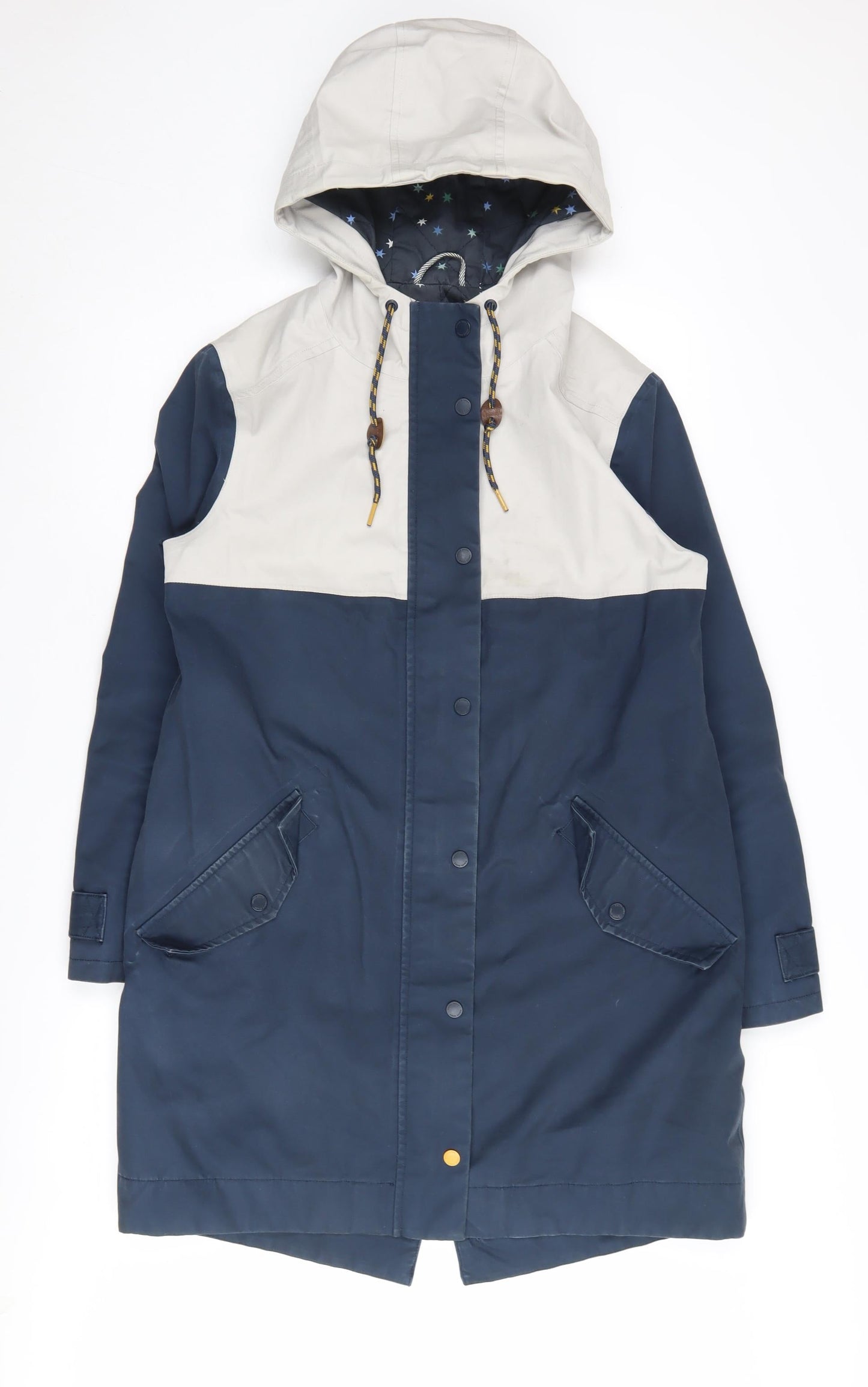 White Stuff Women's Blue Beige Waterproof Parka Size 10
