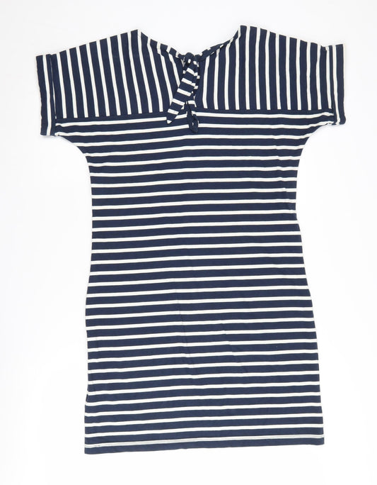 Weird Fish Women's Blue Striped T-Shirt Dress Size 10