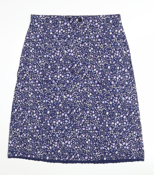 Laura Ashley Women's Blue Floral A-Line Skirt, Size L