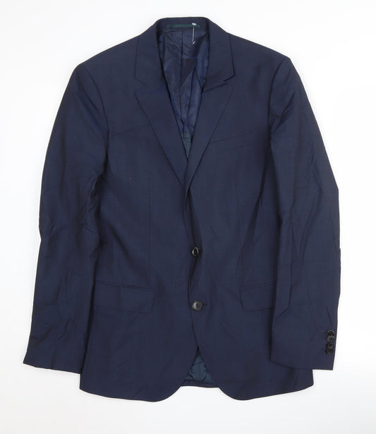 Hugo Boss Mens Blue Wool Silk Blazer, Size 38R, Formal