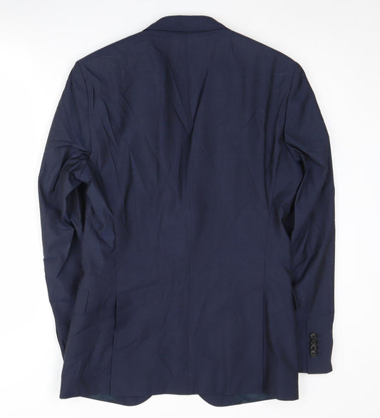 Hugo Boss Mens Blue Wool Silk Blazer, Size 38R, Formal