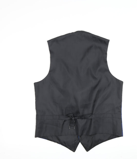 Get Shirty Men's Blue Check Waistcoat, Size 40, Formal Style