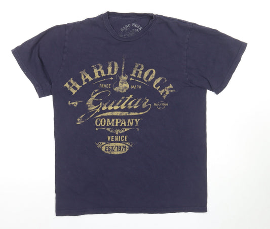 Hard Rock Blue Men's T-Shirt M Music Graphic Logo Print