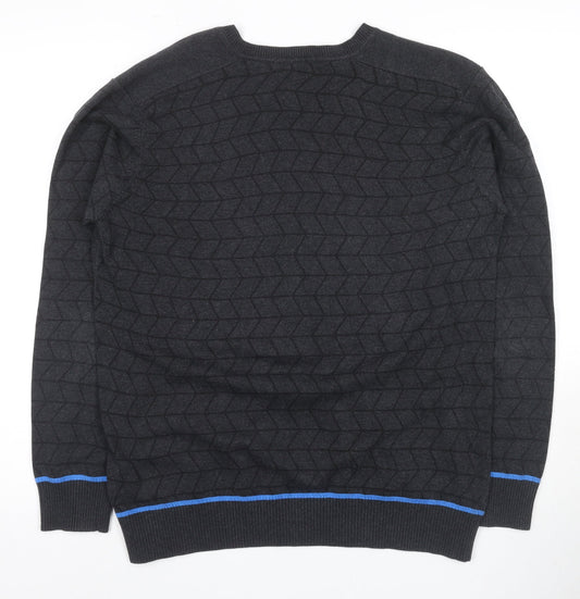 JACK & JONES Men's Black Geometric XL V-Neck Jumper