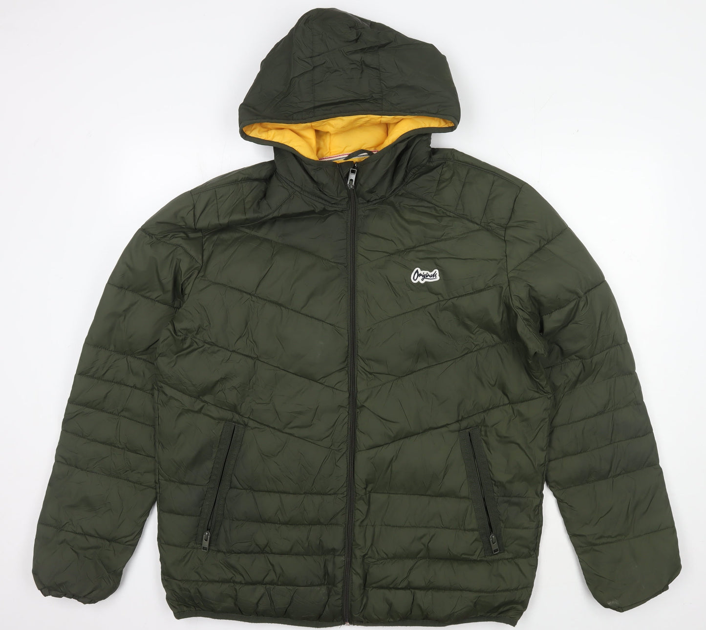 Jack & Jones Men's Green Puffer Jacket XL Hooded