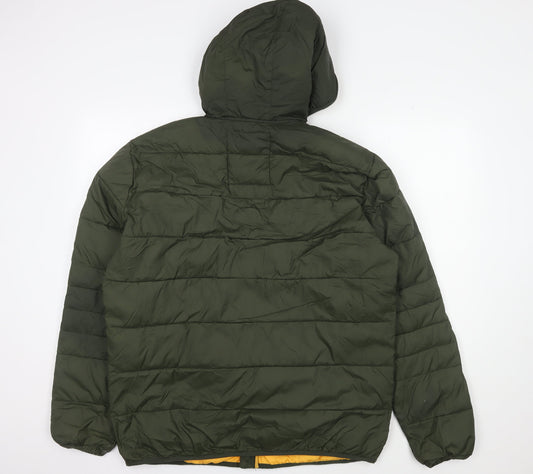 Jack & Jones Men's Green Puffer Jacket XL Hooded