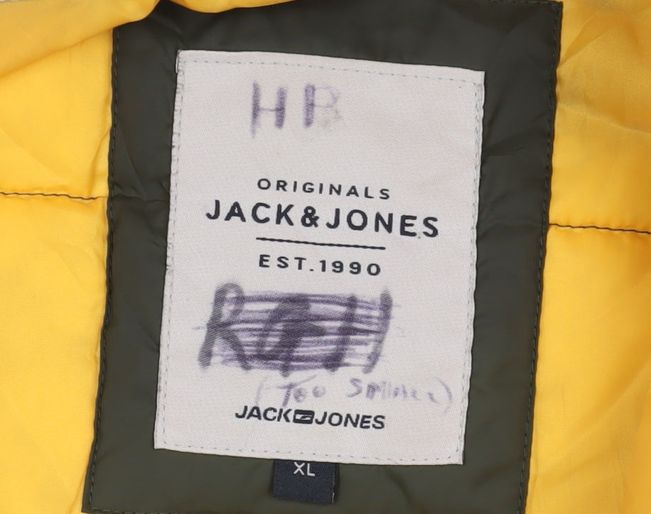 Jack & Jones Men's Green Puffer Jacket XL Hooded