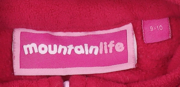 Brand and care label for Mountain Life girls’ pink half zip fleece sweatshirt 9-10 years