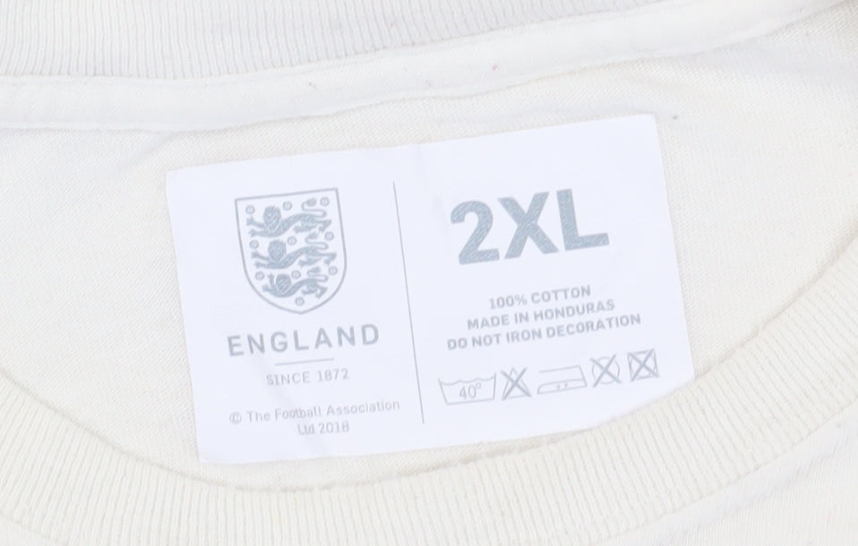 England Men's 2XL White Cotton Crew Neck Sports T-Shirt