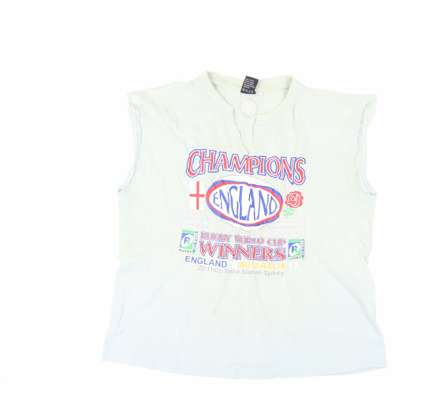 England Unisex M White T-Shirt, Cotton, Sleeveless, Vintage