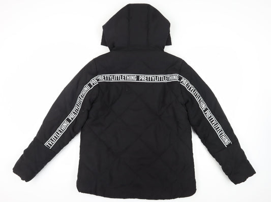 PrettyLittleThing Women's Black Puffer Jacket Size 8