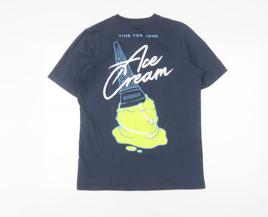 Adidas Men's Blue Graphic Print T-Shirt - M