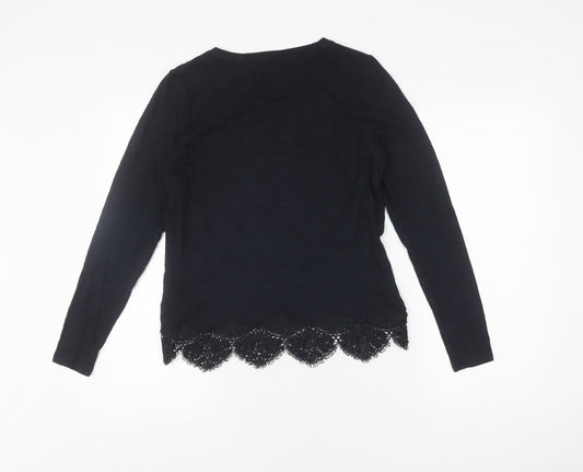 Superdry Women's Black Lace Hem T-Shirt Size 10