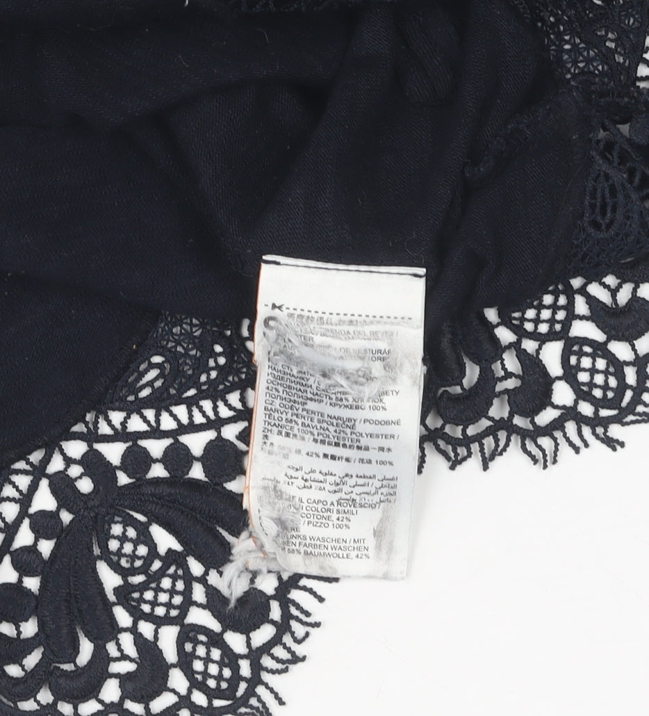 Superdry Women's Black Lace Hem T-Shirt Size 10