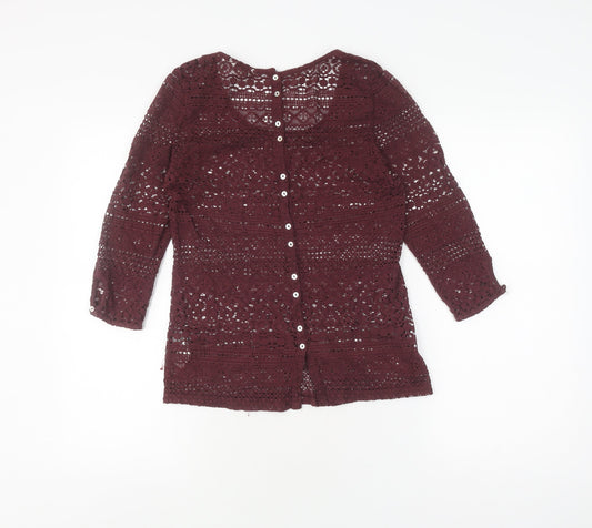 FatFace Women's Red Crochet Blouse, Size 6, 3/4 Sleeve