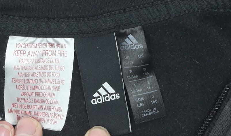 Additional view of Adidas boys’ black full zip hoodie, size 12-13, logo accent