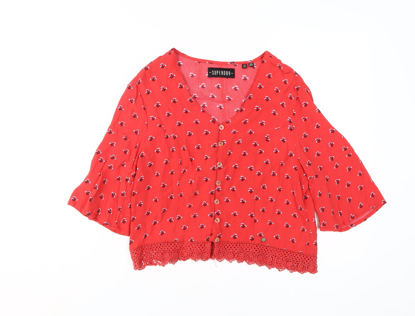 Superdry Women's Red Floral Cropped Blouse